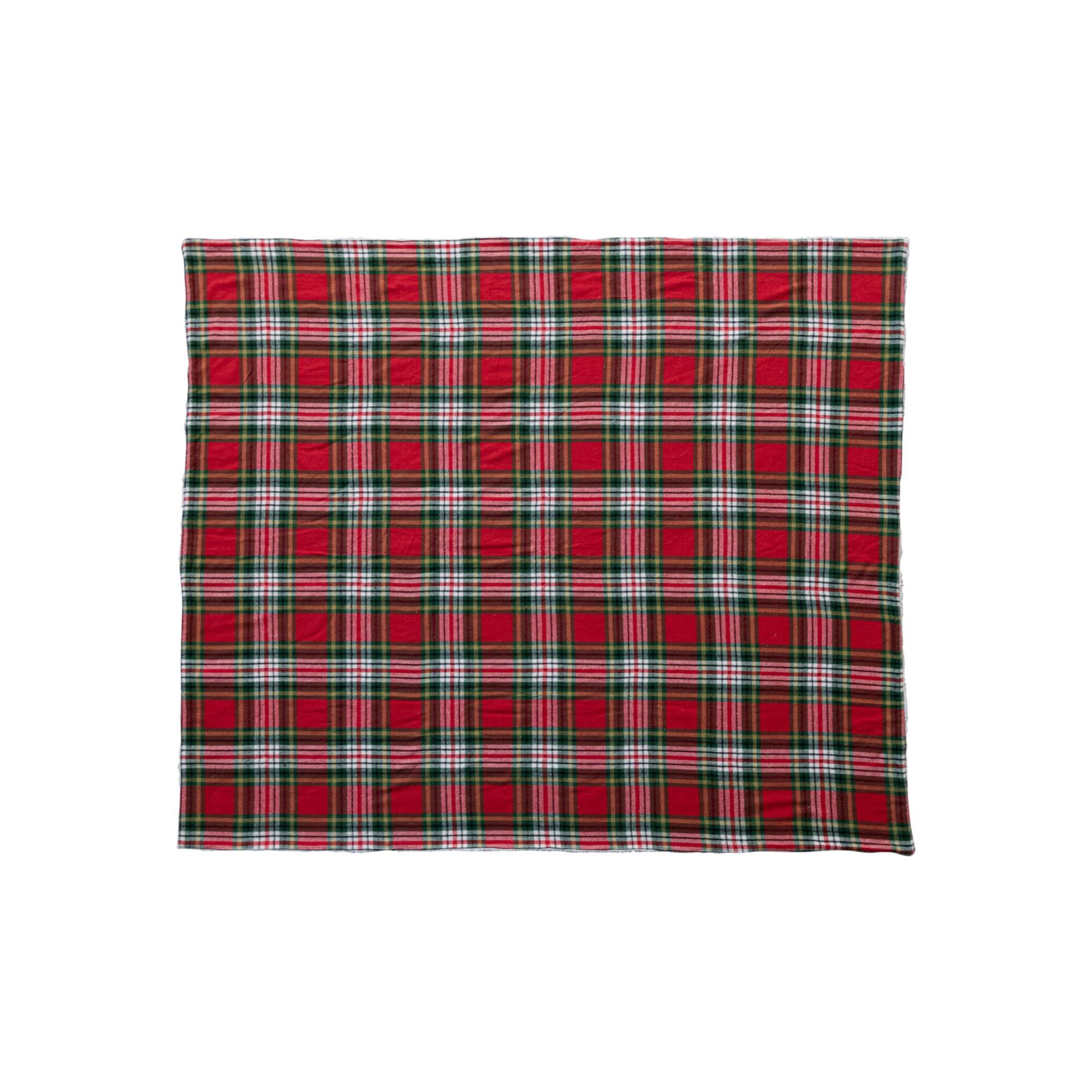 Hello Honey® 60" Red Plaid Brushed Cotton Flannel Throw with Sherpa Back
